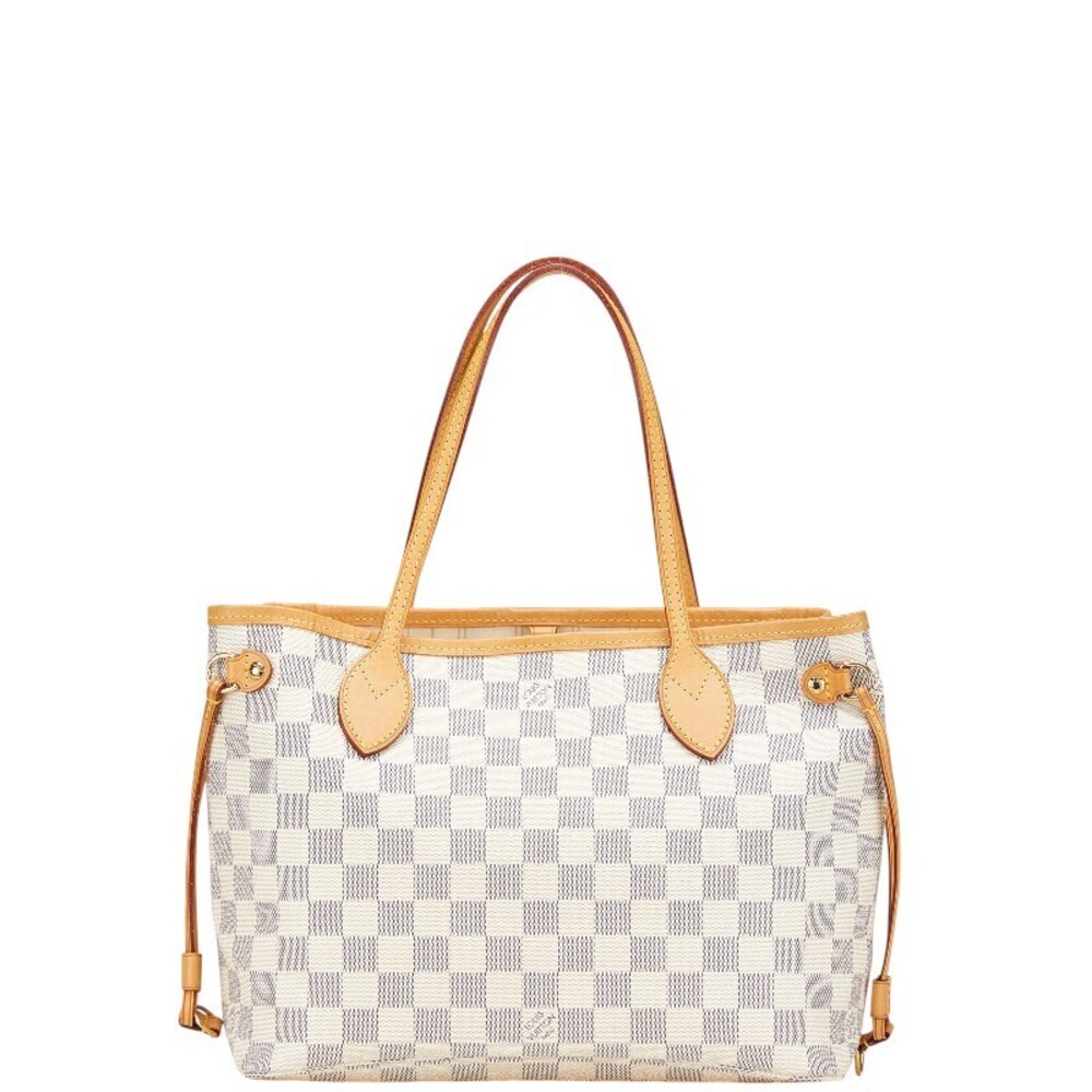 Louis Vuitton Damier Azur White Neverfull Tote Shoulder Bag Leather
